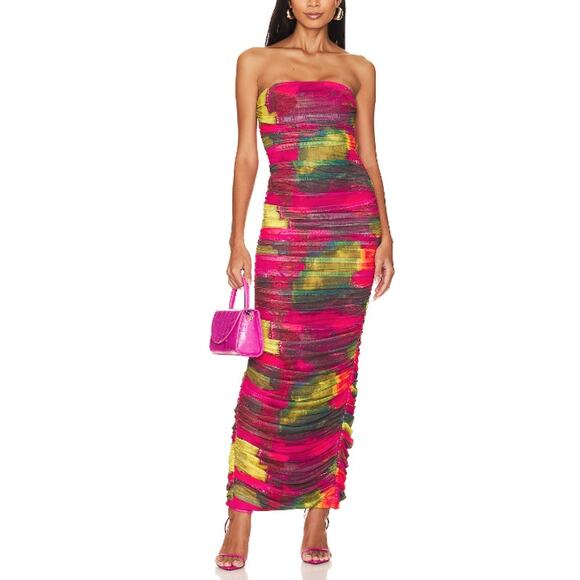 Line & Dot 'Miley' Pink Mesh Back Vent Maxi Dress Size S - Picture 1 of 4
